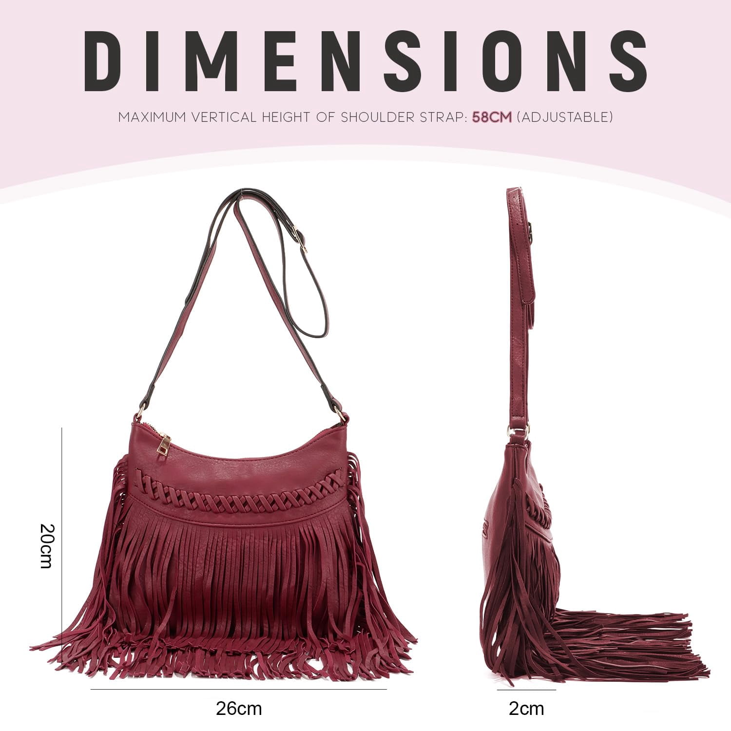 Leather Fringe Purse for Women Trendy Western Tassel Crossbody Bag Vintage Hobo Black Shoulder Messenger Bag