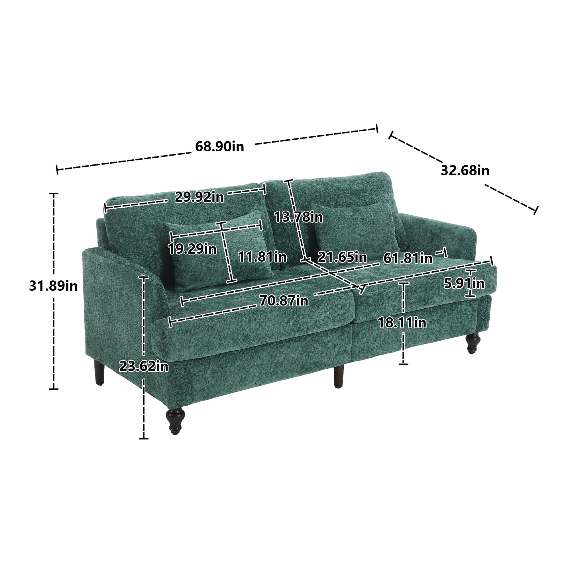 MAYEERTY Mid Century Modern chenille Fabric Loveseat sofa, 2-Seat Upholstered Loveseat Sofa Modern Couch for Living Room,Brown wood feet sofa for Bedroom, Reading (Emerald Chenille)