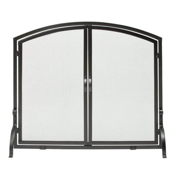 UniFlame Single Panel Black Wrought Iron Screen with Doors