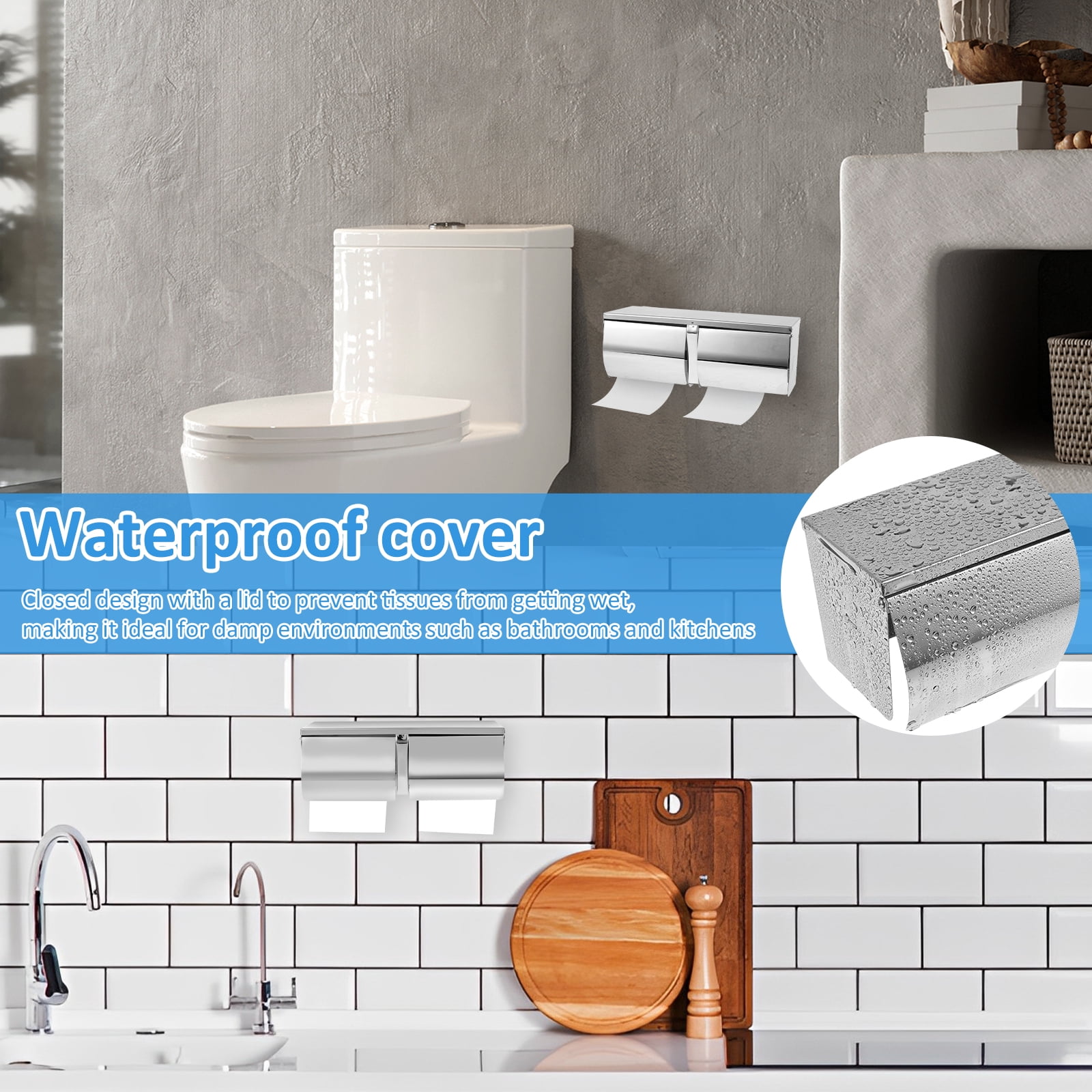 Double Roll Toilet Paper Holder Dispenser Toilet Paper Dispenser Wall Mount, Double (2 Roll) Locking Toilet Paper Holder Compact Two Roll, Side by Side Design Tissue Paper Dispenser
