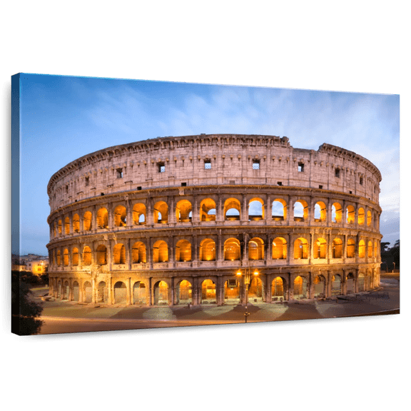 Elephant Stock The Famous Colosseum Wall Art - Horizontal Canvas Wall Art - Living Room Wall Decor - Places Canvas - Blue And Orange Decor - 12" x 8"