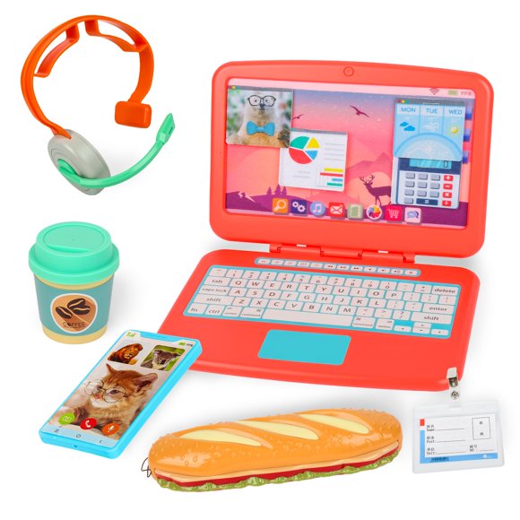 Set de oficina para juego de simulación para niños Everideals con laptop y celular de juguete