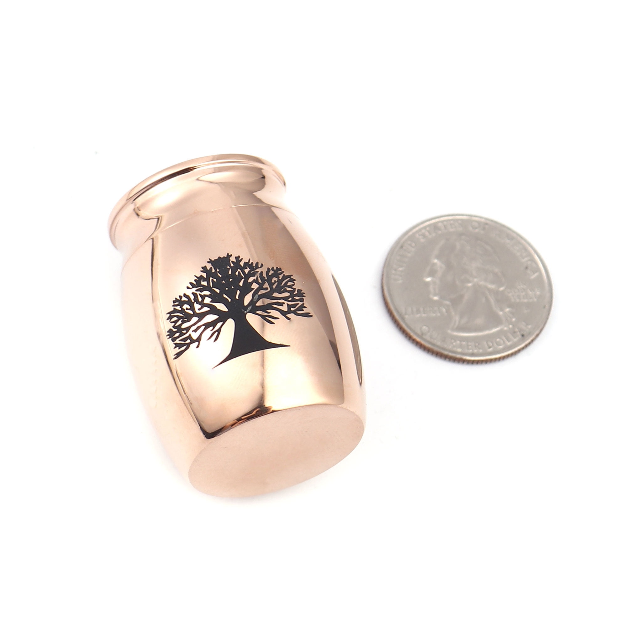 Rose Gold Tree of Life Keepsake Funeral Cremation Urn for Ashes Mini Stainless Steel Waterproof Human Ashes Container with Free Anavia Pouch