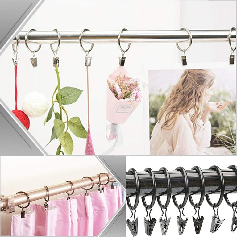 Metal Curtain Rings with Clips Curtain Clip with Ring Curtain Hanger Clips  Curtain Rod Hooks for Hanging Curtains Photos Dried Flowers, 40pcs 