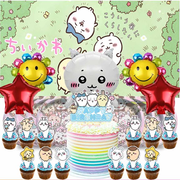 Chiikawa Party Supplies Decor Tableware Backdrop Banner Cake Topper Balloons Birthday Decorations