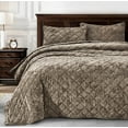 thumbnail image 2 of Chezmoi Collection Lux Taupe Velvet Quilt King Set, 3-Piece Lush Plush Distressed Velvet Bedding All Season Lightweight Bedspread Brushed Microfiber Reverse with Diamond Stitch Quilting, 2 of 9