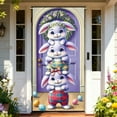 thumbnail image 4 of YaoZQ Easter Rabbit Door Banner, Cute Bunny Trio Stack on Purple Background with Wreath, Spring Party Front Door Decoration, Purple, 35 x 71 in, 4 of 7