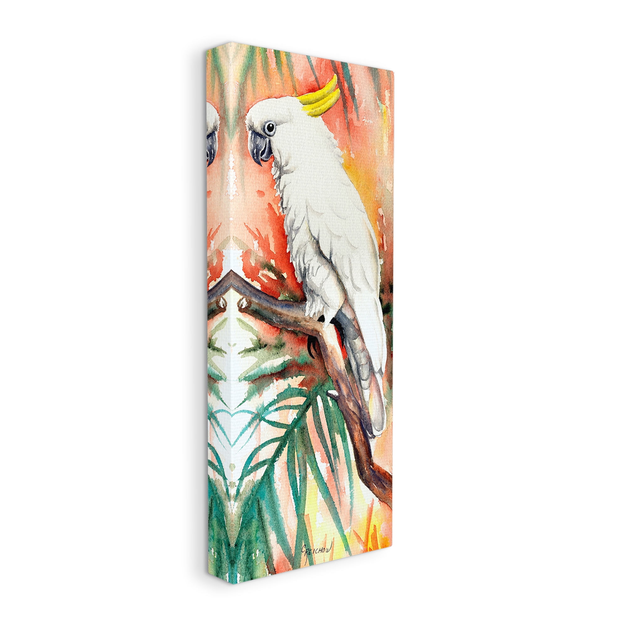 Stupell Industries Cockatoo in Rainforest Animals & Insects Painting Gallery Wrapped Canvas Art Print Wall Art, 13 x 30