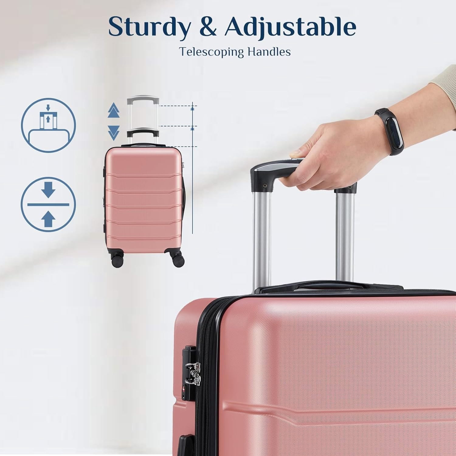 3-Piece Luggage Sets, Lightweight ABS Hard Shell Suitcase with Spinner Wheels, Expandable, TSA Lock & Retractable Handle