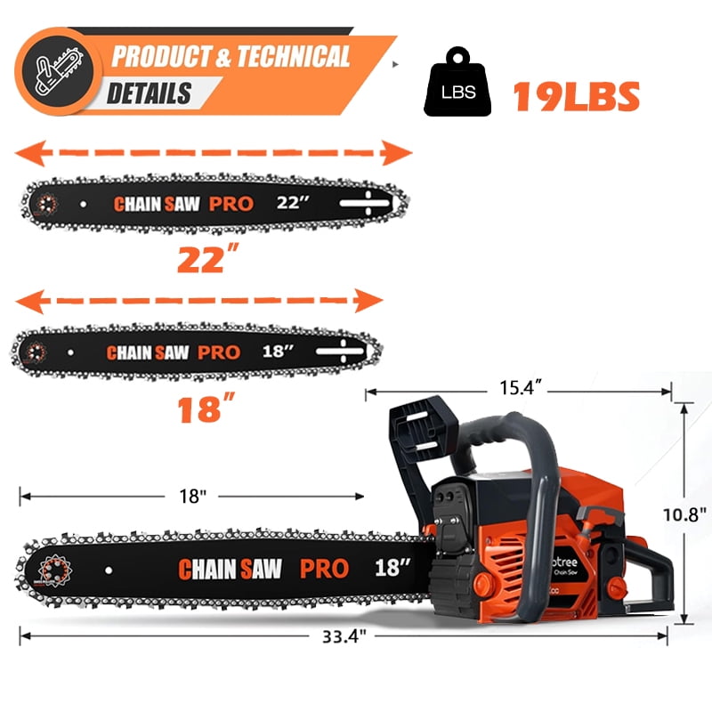 EAYSG 62CC 3.5HP Professional Gas Chainsaw, 18-Inch & 22-Inch Bar Combo with Anti-Vibration, Quick Start Tech & Winterized Carburetor & Tool-Free Tensioning for Heavy-Duty Logging