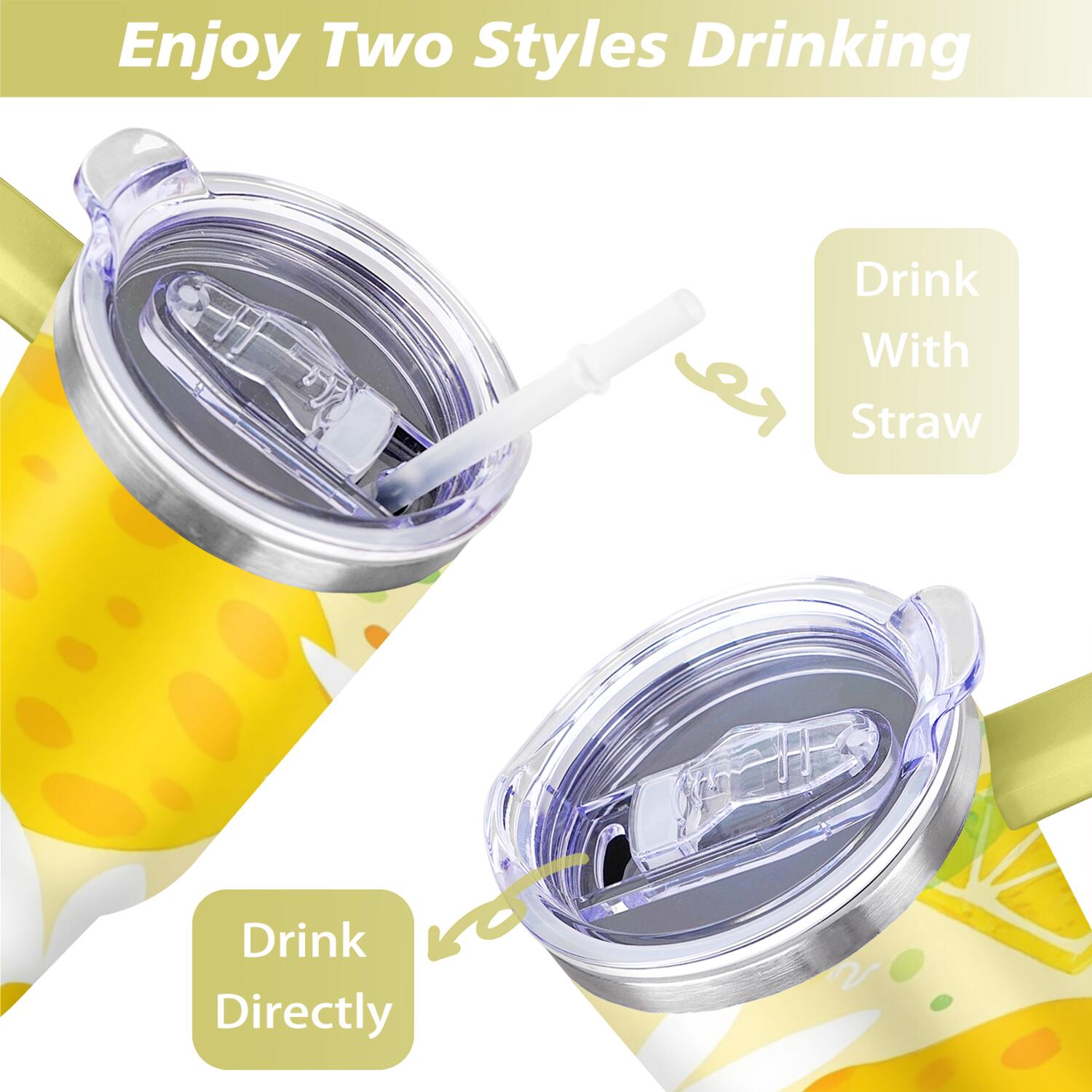 40 oz Lemon Tumbler with Handle Vacuum Insulated Water Bottle Gift for Birthday Christmas Halloween