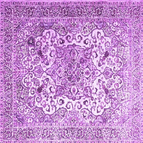 Ahgly Company Indoor Square Medallion Purple Traditional Area Rugs, 3' Square
