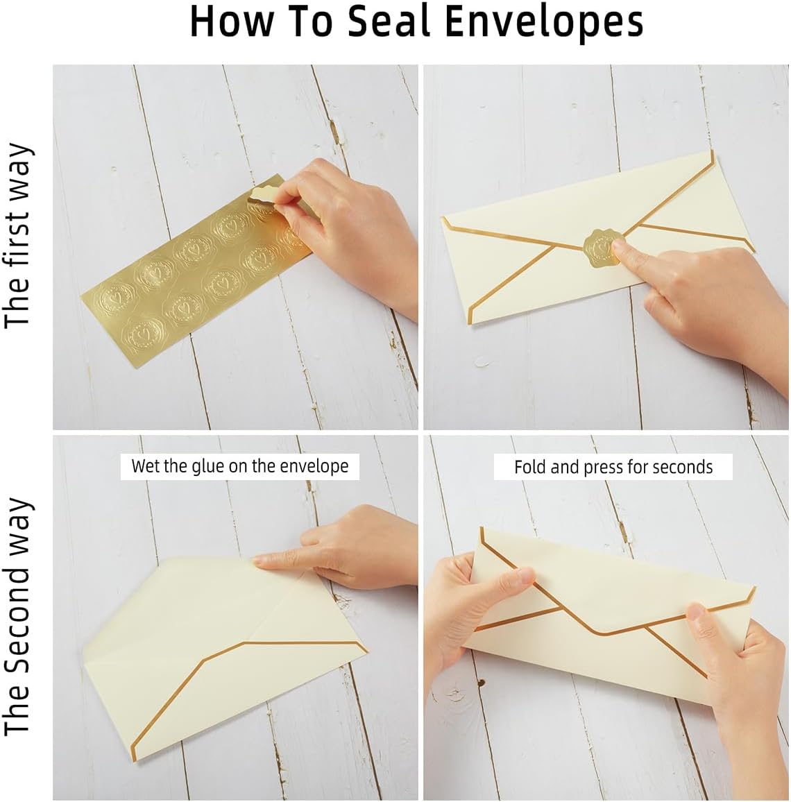 50 Pack #10 Business Envelopes with Gold Border, Self Seal Standard Envelopes with Gold Stickers for Office, Checks, Letter Mailing, Invoices, 4 1/8 x 9 1/2 Inches (Cream Color)