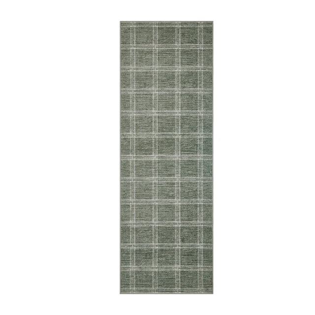 Washable Checkered Area Rug, Ultra Thin Soft Non Slip Geometric Rug for Living Room Bedroom, Stain Resistant Low Pile Modern Indoor Carpet, Multiple Sizes 2×6 to 10×13 ft, Black Green Camel