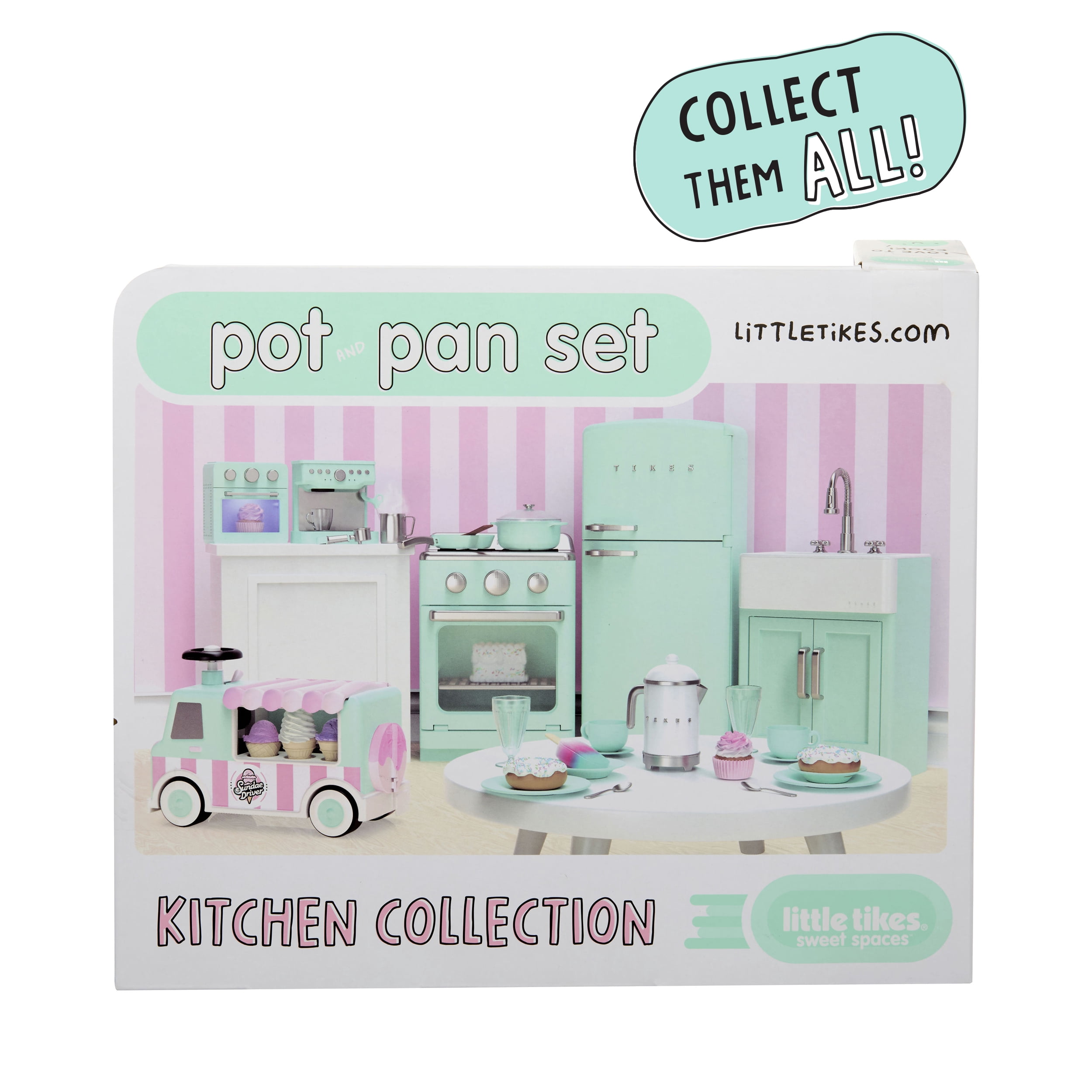Little Tikes Sweet Spaces Pots & Pans Set, Play Kitchen Cookware, Sea Foam, Ages 3+