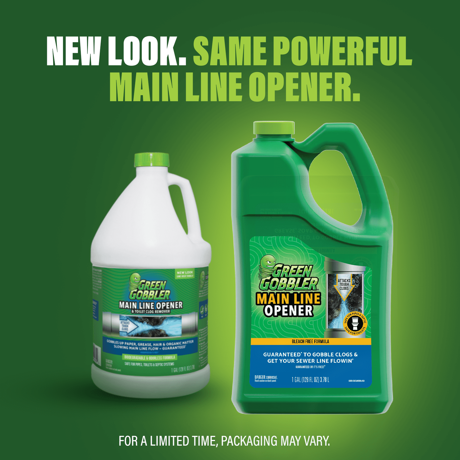 (4 pack) Green Gobbler Main Line Drain Opener and Clog Remover Liquid - 1 Gallon