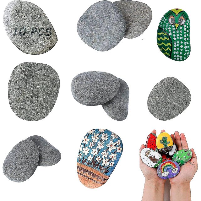 Paquete de 10 piedras grandes planas para pintar - Decoración de acuario, grava decorativa de playa, manualidades y decoración de jardín