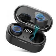 Insten True Wireless Earbuds Bluetooth 5.0 In-Ear Headphones, HD Stereo Sound, Noise Cancelling Mic Earphones, Touch Control, Digital Power Display, For iPhone Android Cell Phone, Black