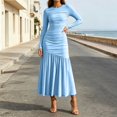thumbnail image 4 of TFEOQRY Womens Maxi Dress Crew Neck Long Sleeve Ruched Bodycon Slim Flowy Hem Formal Party Long Dresses, 4 of 9