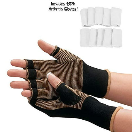 Copper Compression Arthritis Gloves - #1 Best Copper Infused Fit Glove For Carpal Tunnel, Computer Typing, And Everyday Support For Hands And Joints (1 PAIR + BONUS Arthritis Finger