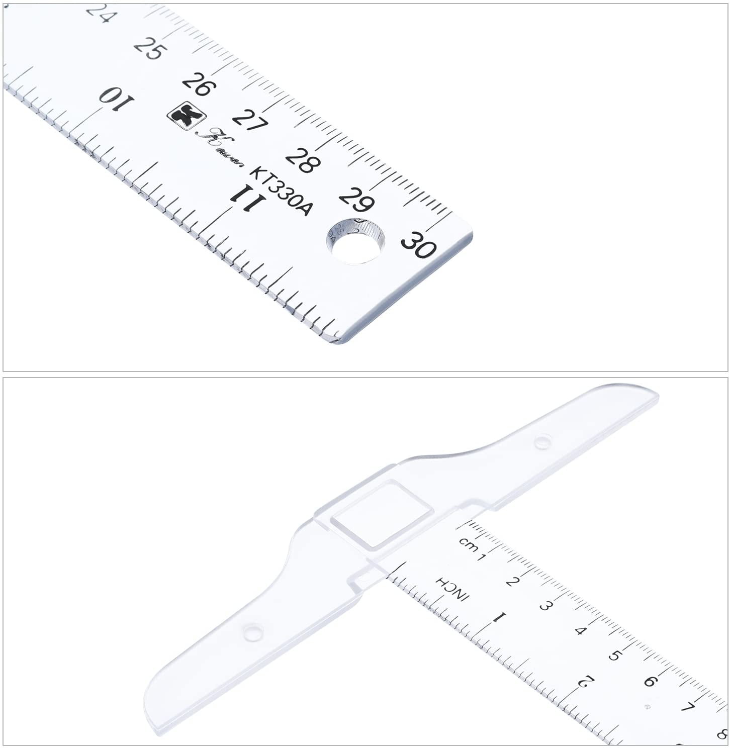 Hapy Shop 12 Inch/30 cm Junior T-Square 2 Pack Plastic Transparent Academic T-Ruler for Art Framing and Drafting 
