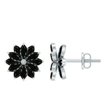 Rosec Jewels Statement Floral Stud Earrings with Black Onyx for Women - AAA Quality, 18K White Gold