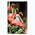 thumbnail image 1 of Metal Light Switch Plate Outlet Cover Tropical Pink Flamingo Flower Leaves Black FGO008, 1 of 13