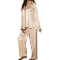 thumbnail image 5 of Besolor Womens Silk Satin Pajamas Long Sleeve Button down Tops Wide Leg Long Pants Set Pjs Sleepwear 2 Piece Lounge Sets Gold, 5 of 5