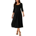 thumbnail image 2 of Vestido largo casual con cuello redondo y mangas 3/4 de INSPIRE CHIC, con pliegues y bolsillos, talla XL, color negro, 2 of 5