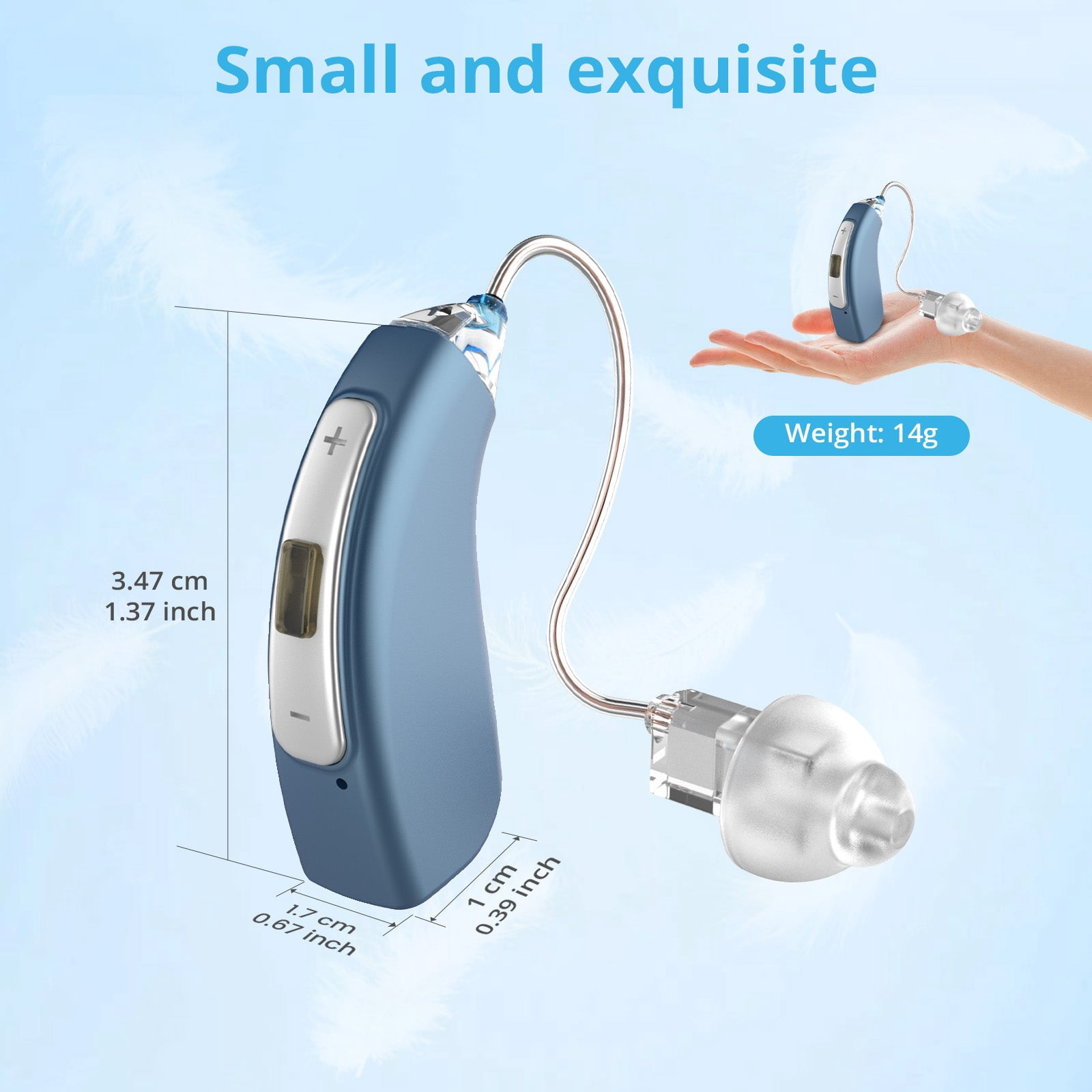 ELCTRTICI Hearing Aids for Seniors with Noise Reduction, Rechargeable BTE Hearing Aids for Hearing Loss with Volume Control, VHP-1704 Blue, Pair