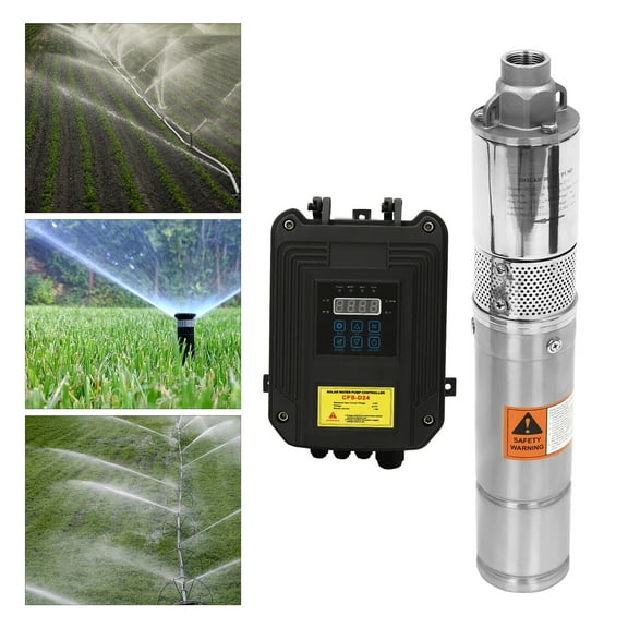 Miumaeov 3'' Solar Water Pump Bore Deep Well Submersible Pump & MPPT Controller DC24V for Industrial and Home Irrigation