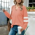 thumbnail image 2 of HAPIMO Long Shirts for Women,Women's Casual V-Neck Solid Color Striped Patchwork Loose Pullover Plus Sized Blouse Tops Teen Grils Fashion Clothes Orange XL, 2 of 8