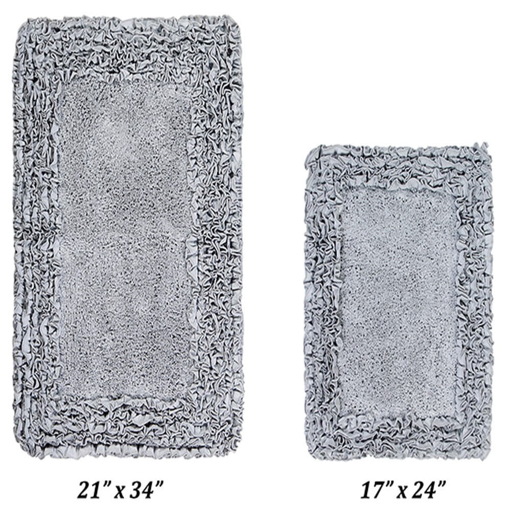 Better Trends 2 Piece Bathroom Rug Set 100% Cotton, Extra Soft, Water Absorbent & Non Slip Bath Mat, Ruffle Border, (Silver) Shaggy Border Collection