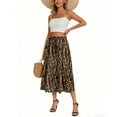 thumbnail image 3 of WTOBBY Boho Floral Pocket Skirt Women's Solid Color High Waist Long Skirt Casual Summer Beach Skirt with Elastic Waist Drawstring Tiered Flowy Skirt for Vacation,Brown L, 3 of 4