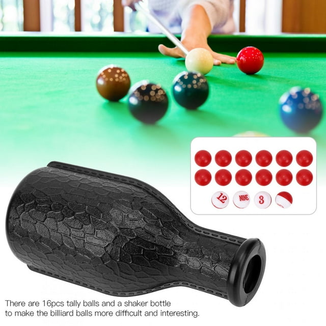 Billiard Pool Shaker, 16 Numbered Tally Balls Billiard Shaker Bottle with Bottle Pool Table Box AccessoriesBlack