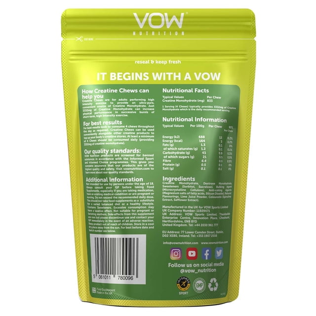 VOW Nutrition Creatine Chews, Apple, Mango and Lime, 100 Count