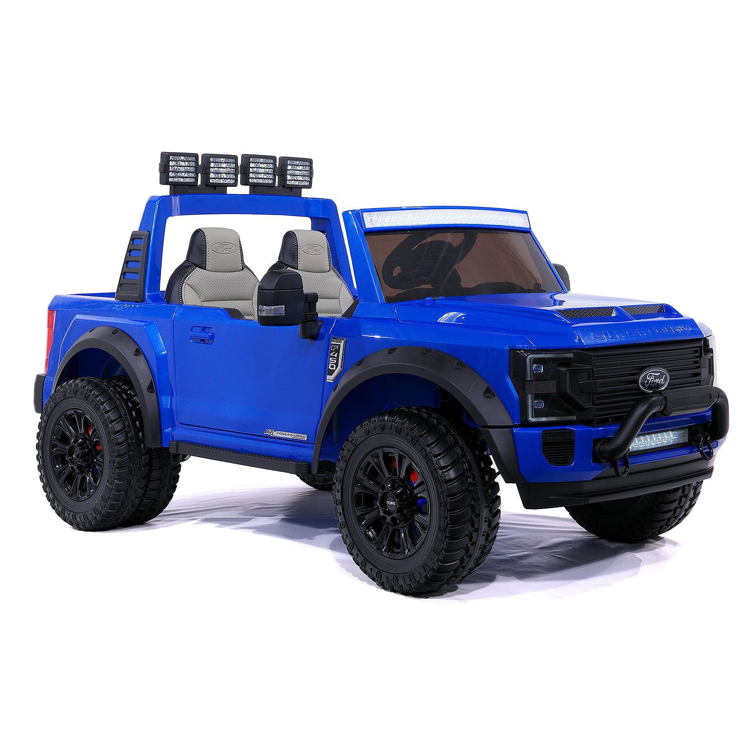 Ford F450 Kids 24V Electric Ride-On Truck Car w R/C Parental Control Remote, LED Foam wheels + Underbody LED Kit, MP3 + Wireless Music Streaming, Car Cover, Vegan Leather Seat