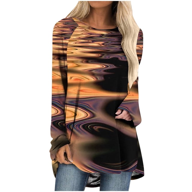 Camisas Para Mujer Camisetas de Gran Tamaño Manga Larga Casual Moda Cuello Redondo Tops Camisas Sueltas Estampadas Blusa Odeerbi ODB135808