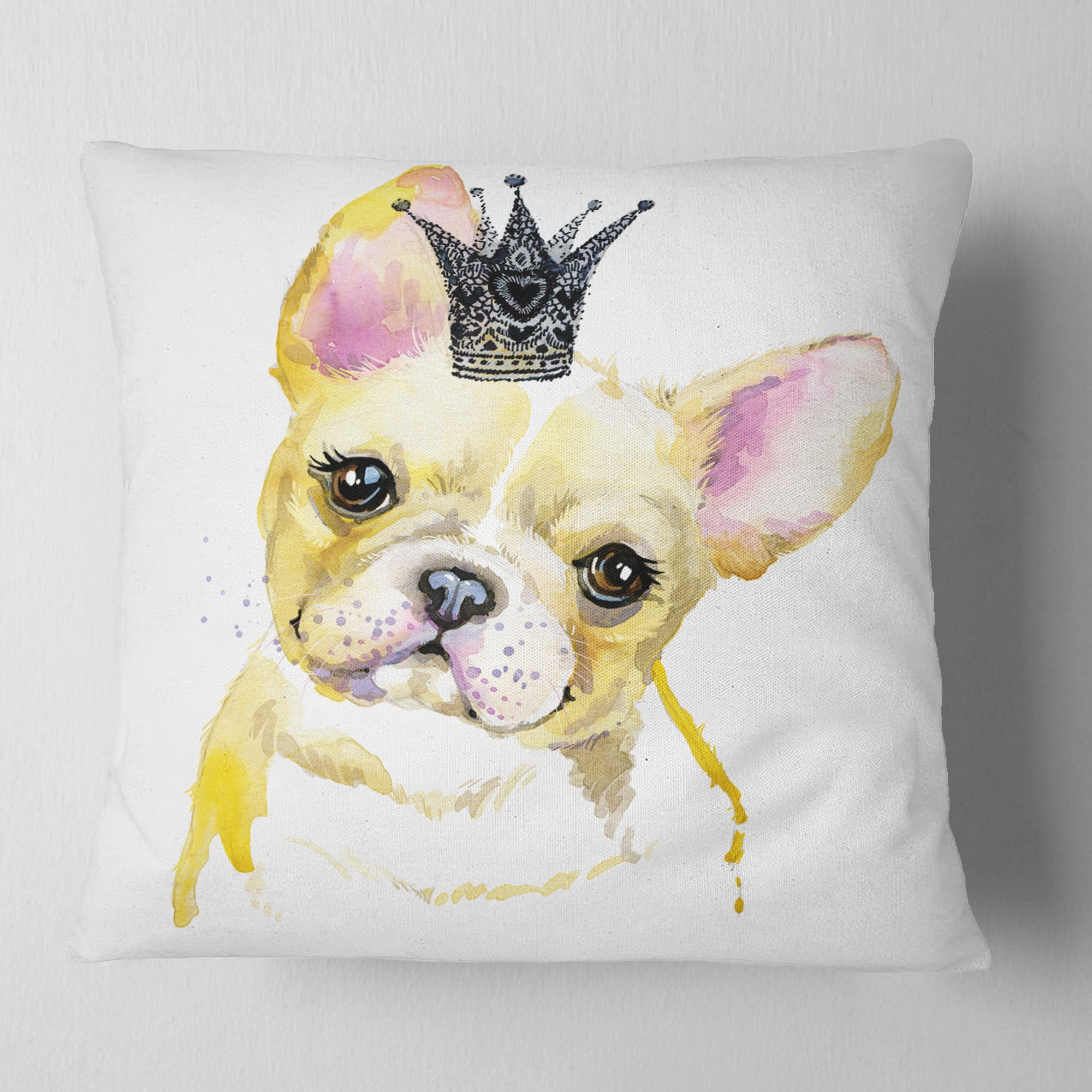 Designart French Bulldog with Black Crown - Contemporary Animal Throw Pillow - 16x16