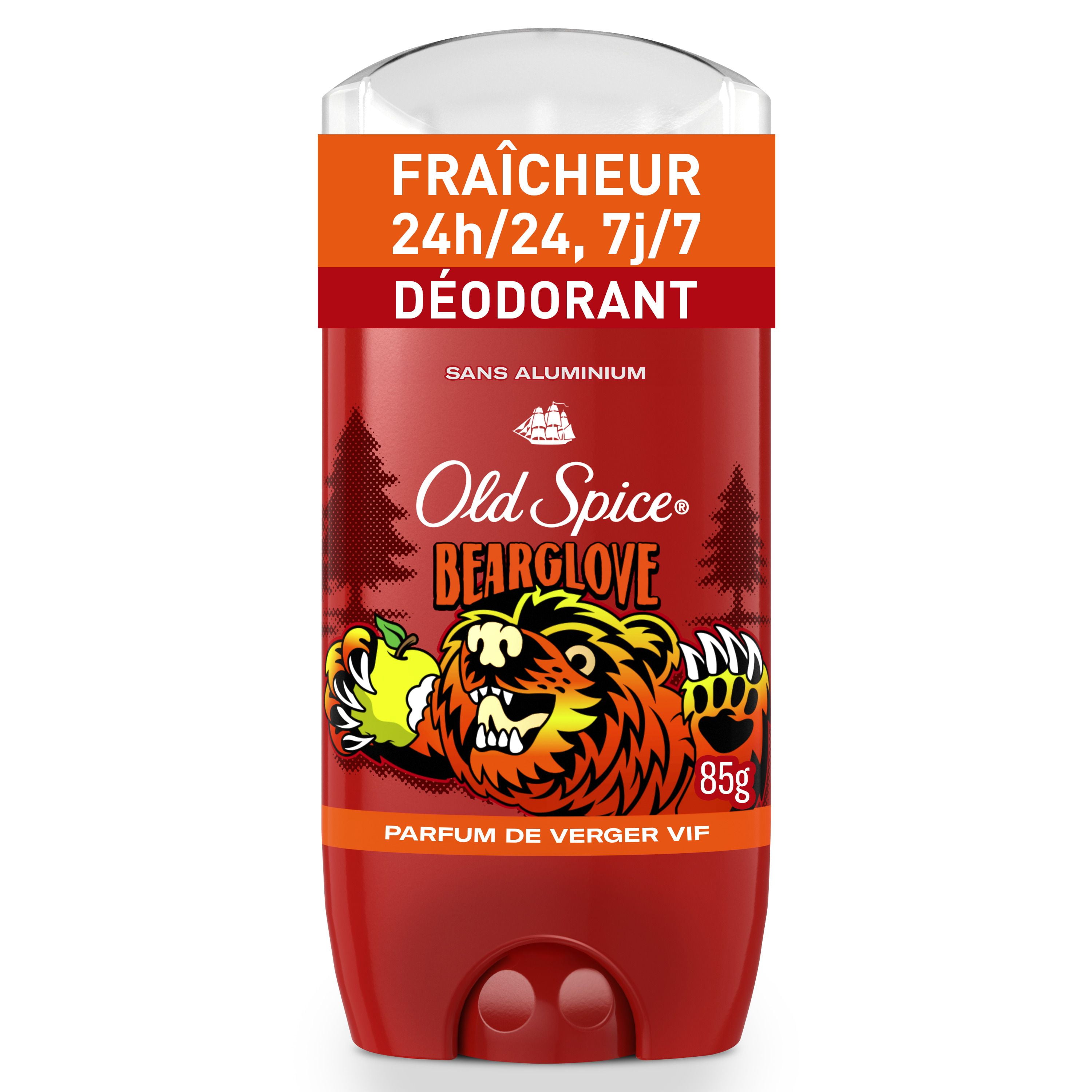 Désodorisant sans aluminium Old Spice pour hommes, fraîcheur 24 heures sur 24, 7 jours sur 7, protection longue durée contre les odeurs, parfum légendaire, Bearglove, parfum de ver