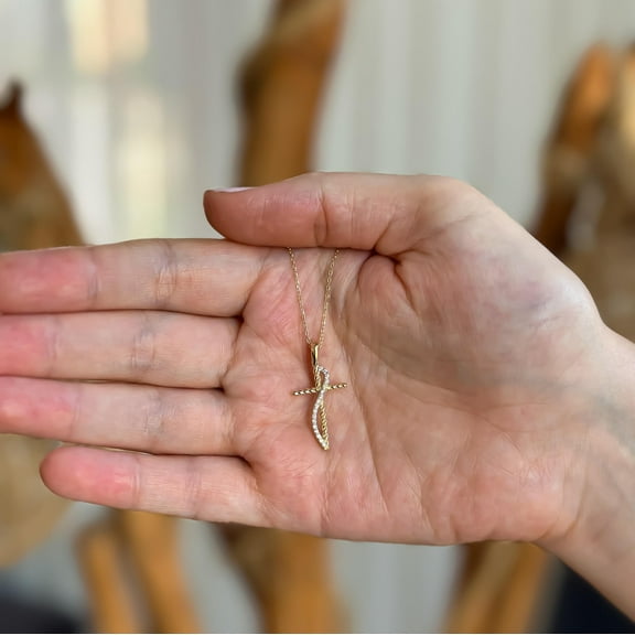 Hitanshu Jewels 14K Gold Finish Cross Pendant Necklace with CZ Accents for Women – Elegant Christian Jewelry Gift