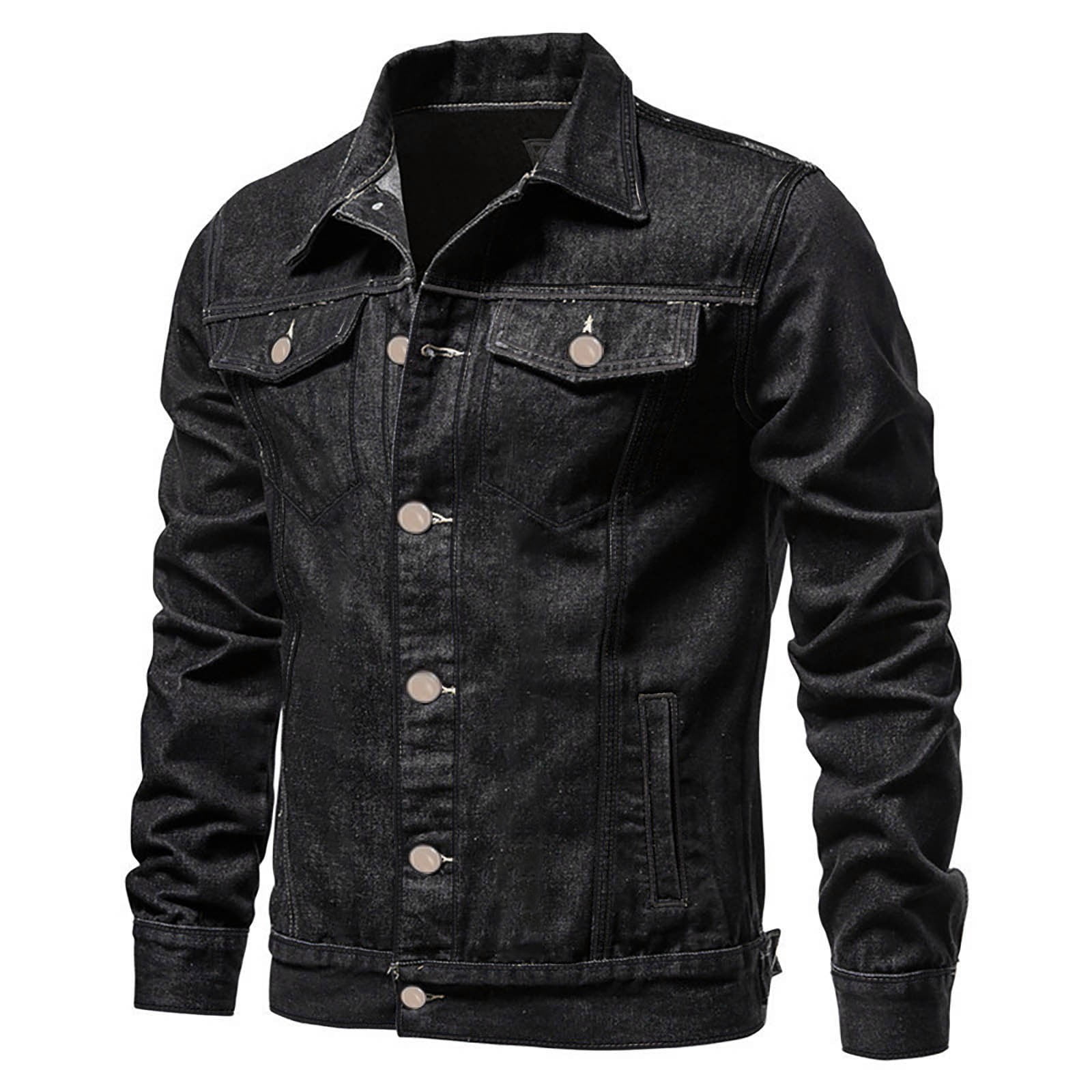 ジャケット・アウター all hemp denim multiple pockets jacket LOVZFMLL Jackets for Men's Solid Color Button Pocket Slim Fashion