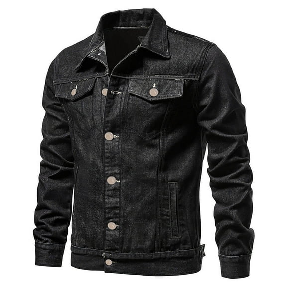 Cllios Men's Denim Jacket Long Sleeve Button Down Jacket Washed Distressed Jean Jackets Vintage Slim Fit Trucker Coat Lapel Cowboy Coat with Multiple Pockets