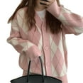 thumbnail image 6 of HGYCPP Women Long Sleeve Sweater Cardigan Argyle Plaid Knitwear Coat Button Down Jacket, 6 of 19