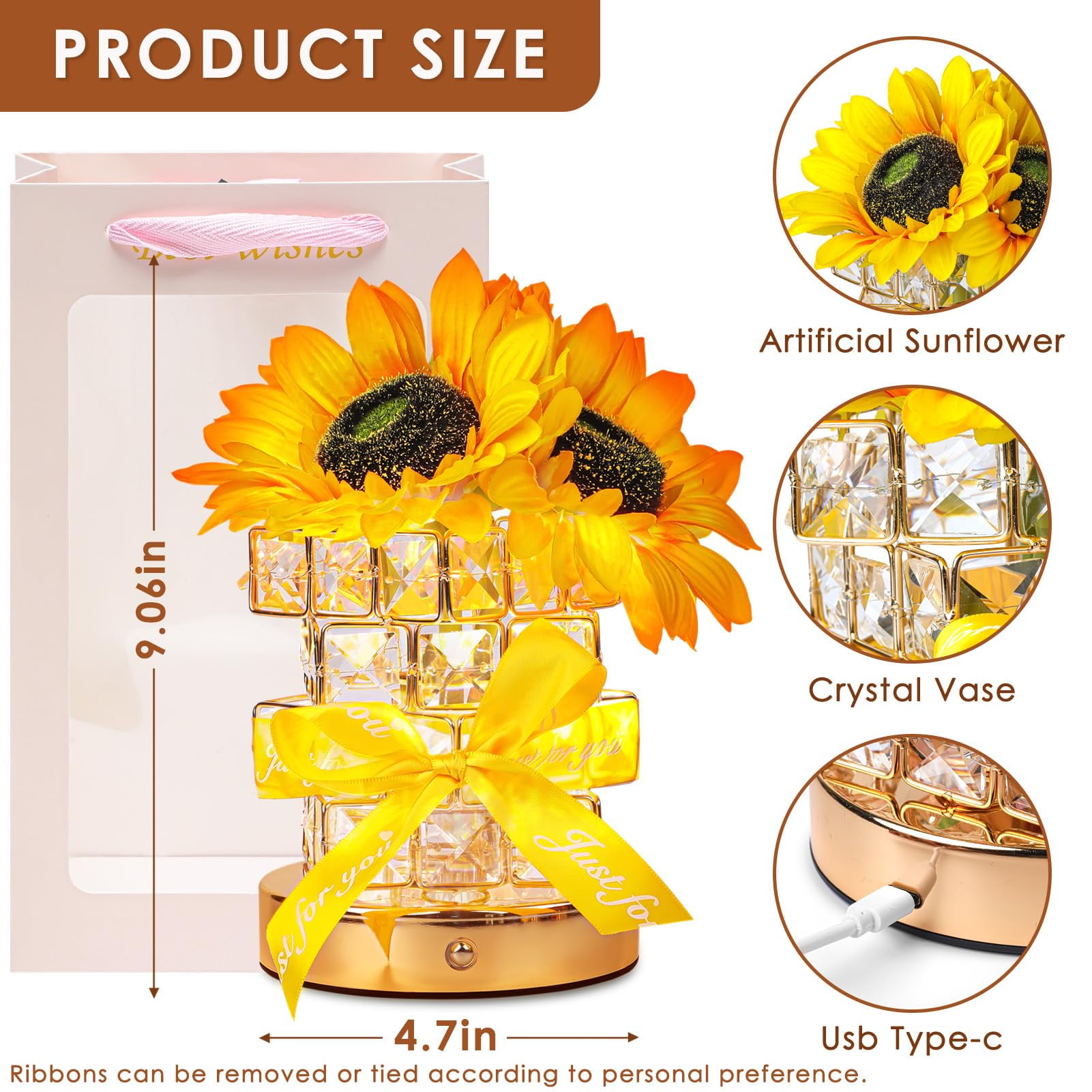 Sunflower Table Lamps, Creative Gifts for Mom Women, Night Light for Bedroom Decor, Birthday Gift Mother's Day Gifts for Women