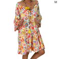 thumbnail image 4 of Robe d'Été à Manches Longues Col en V Robe Femme Robe Col en V Imprimée Ample, Jaune, m, 4 of 6
