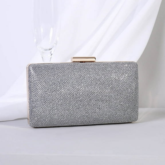 Girl Shiny Silver Fold Clutch Bag, Women's  Silver Shiny Evening Clutches Wedding, Prom, Graduation And Party Purse- Blue