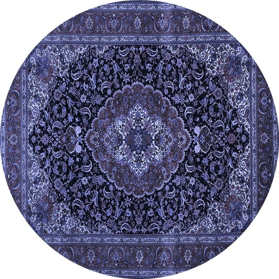 Ahgly Company Machine Washable Indoor Round Medallion Blue Traditional Area Rugs, 7' Round