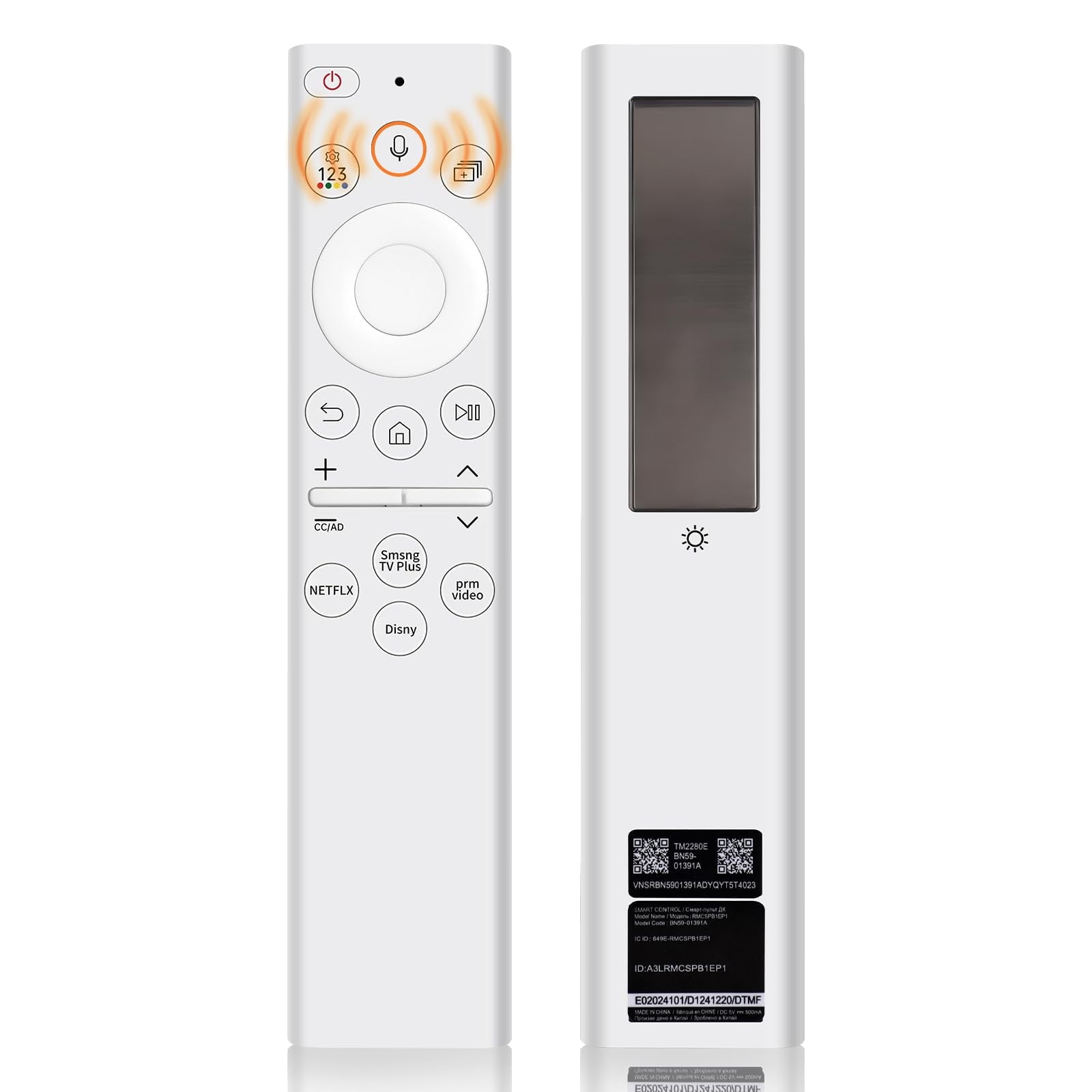 BN59-01391A Solar Frame TV Remote Replacement for Samsung Smart TV with Voice Bluetooth Rechargeable Solar Cell, Compatible with Samsung 2020 to 2023 Neo LED 4K Ultra HD TV, 4 Shortcut Buttons, White