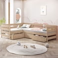 thumbnail image 2 of Twin Size L-shaped Platform Bed with Three Storage Drawers, Natural, 2 of 6